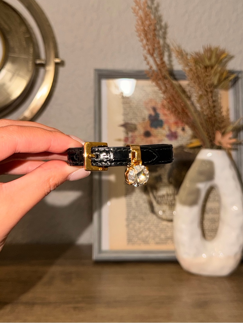 Miu Miu Gold & Black Crystal Charm Buckle Bracelet